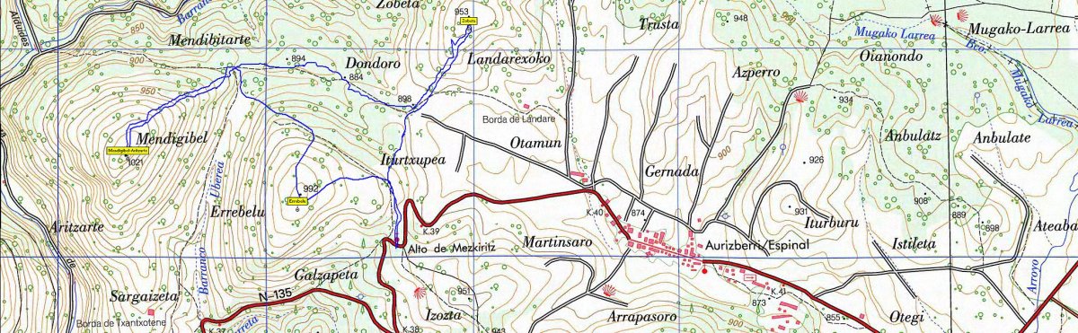 MAPA: Aritzarte, Errebelu eta Zobeta mendiak