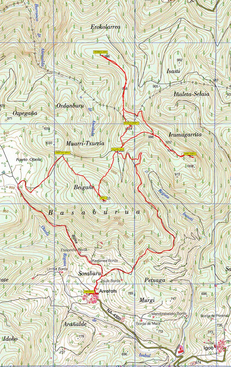 MAPA: Begaña, Irumugarrieta, Orobikolarre, Goiko Soroa