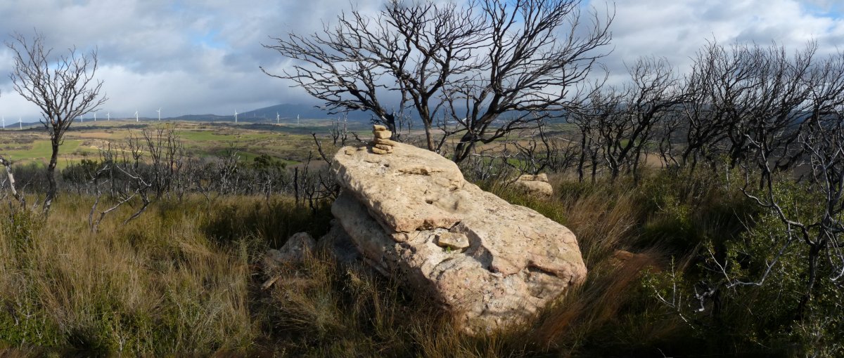 Alto de las Piedrasko gailurra. sute baten arrastoak ikusgai