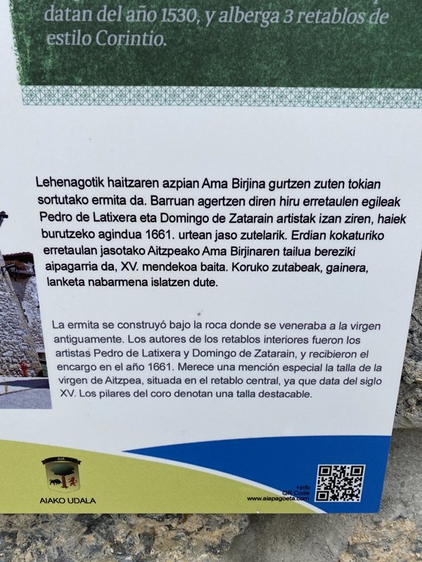 Aitzpeako Amaren Ermita. Aia